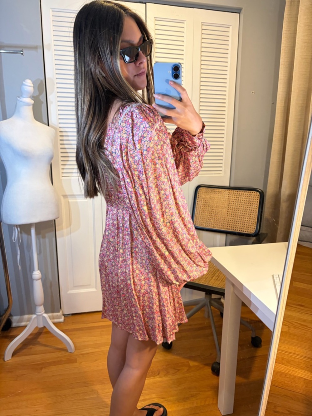 For Love & Lemons Laurie Pink Floral Puff-Sleeve Mini Dress - Picture 6 of 13